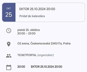 2 Lístky na sedenie (56eur) koncert EKTOR Praha