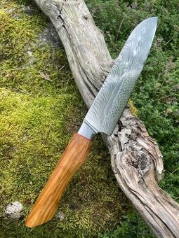 Damaškový Santoku nôž šefkuchara 7" / OLIVA