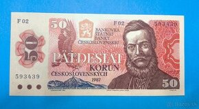 UNC Bankovka ČESKOSLOVENSKO - 50 Kčs 1987 a 10 Kčs 1986