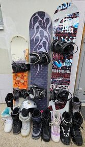 Snowboard 125/150/158cm, topanky, prilba, chranic