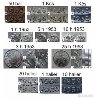Československo ČSR ČSSR ČSFR SR mince - varianty mincí - 1