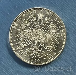 Vzácna zlatá 20 koruna 1910 FJI