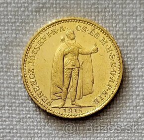 Zlatá uhorská 20 koruna FJI, 1915 kb, lepší ročník