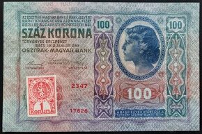 100 KORÚN ROK 1912 RU- KOLOK ČSR 1919 - VEĽMI VZÁCNA