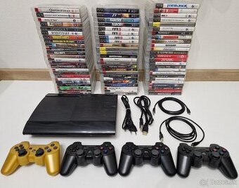 PS3 Super Slim 500GB + 4 ovládače a 77 hier (mega zbierka)