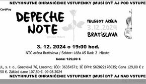 2 lístky do Lóže A5 - Bratislava 3.12.2024 DEPECHE NOTE