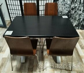 stol 70x110x74  cm + 4 Ikea dreveno kovove stolicky