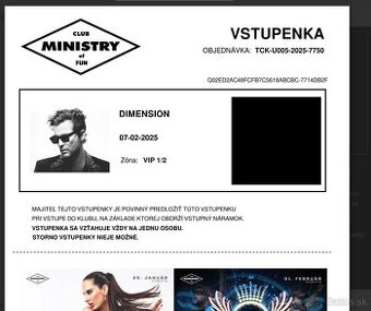 Predam 2x VIP listok do MINISTRY of FUN na DIMENSION