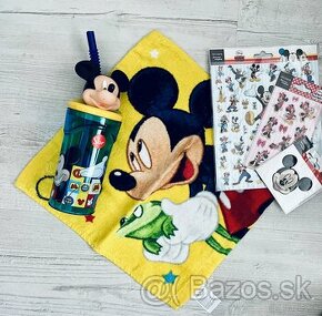 Mickey fľaška so slamkou + uteráčik a nálepky