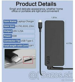 USB-C notebook nabijacka, identicka s Lenovo 65W,20V, 3.25A