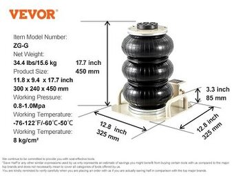 Predám Vevor pneumatický vankúšový zdvihák 3ton / do 45cm