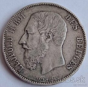 Stříbrná mince 5 Frank 1868 Leopold II.