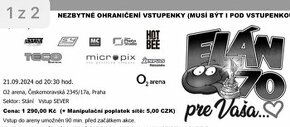 Predám 2 vstupenky na koncert Elán O2 Arena Praha 21.9.2024