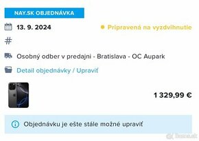 PRENECHÁM iPhone 16 Pro 256GB Čierny v NAY Aupark