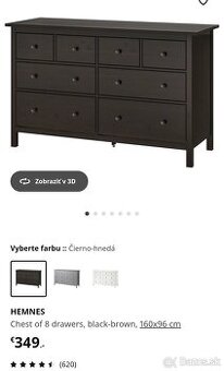 Hemnes IKEA komoda 8 zásuvkova tmavo hneda