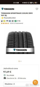 Letné pneumatiky Tomason 235/40 R19