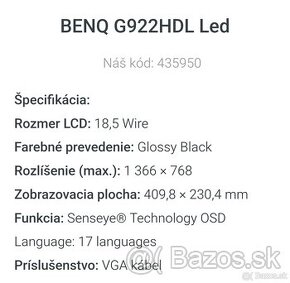 LED monitor BENQ G922HDL