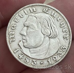 Predám pamätnú mincu 2 mark 1934 Luther