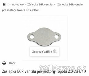 Zaslepka egr ventil toyota lexus d4d d-cat