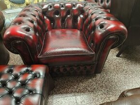 Chesterfield štýl,kožená dvojfarebná sedačka