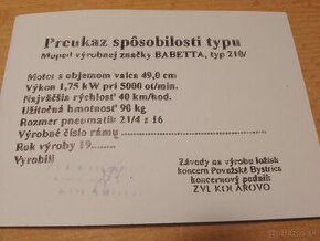 Karťička babetta typ:210,207 .