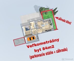 Veľkometrážny byt 84m2 (parkovacie státie+záhrada)Novostavba