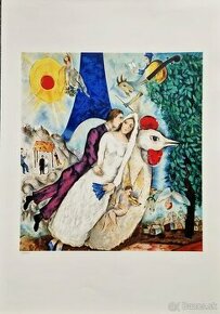 MARC CHAGALL- (Zľava)The Bride and Groom of the Eiffel..... - 1