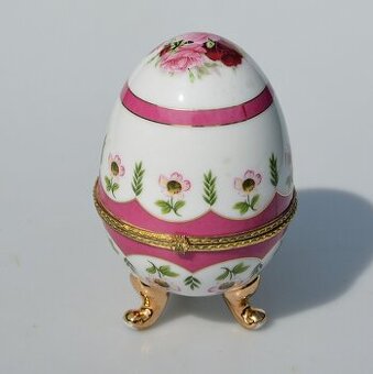 Veľká porcelánová šperkovnička v tvare vajíčka - Ruže - 1