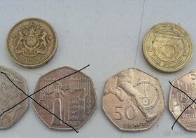 Pamätné britské pence, doláre, poldoláre a iné