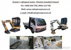 Výkopové a zemné práce,minibager CAT301.5 1.7t, Bobcat 2.8t