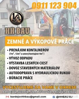 Zemné práce, vývoz odpadu, vozidlo s hydraulickou rukou