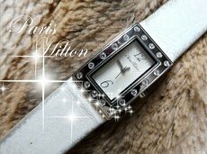 Biele dámske hodinky so Swarovského kryštálmi Paris Hilton