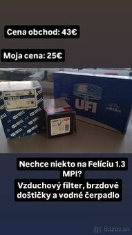 FELICIA 1.6mpi VZDUCH. Filter, DOŠTIČKY + VODNE CERPADLO