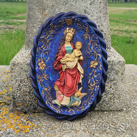Reliéf Panna Mária s Jezuliatkom, modrá, výška 32 cm - 1