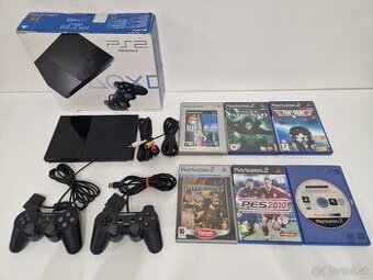 PlayStation 2 Slim SCPH-90004 v krabici + 2x ovládač 6 hier