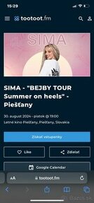 Kúpim 1 lístok na Sima Bejby Tour