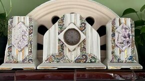 Starožitné belgické keramické krbové hodiny - Art Deco