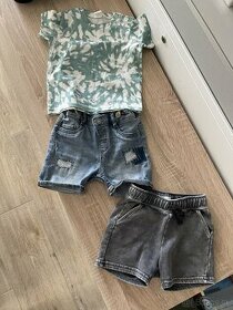 H&M set tricko a riflove a teplakove kratasy velkost 80 - 1