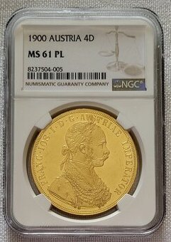 Zlatý 4-dukát Franz Jozef I., 1900, NGC MS61PL