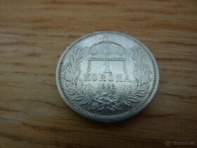 R-U vzácna strieborná 1 koruna 1892 KB vo veľmi peknom stave - 1