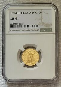 Zlatá uhorská 10 koruna FJI, 1914 kb, vzácny ročník, MS61 - 1