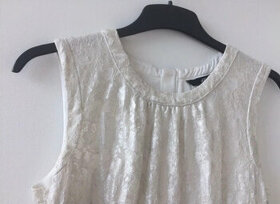 H&M nádherne čipkové krémovo- strieborné šaty, veľkosť 40 - 1