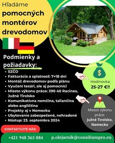 Hľadáme pomocných montérov a tesárov - Taliansko, Nemecko.