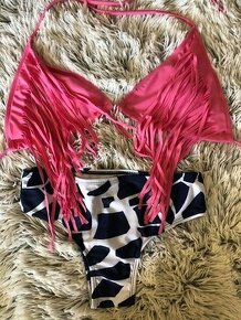 Plavky so strapcami leopard ruzove S velkost