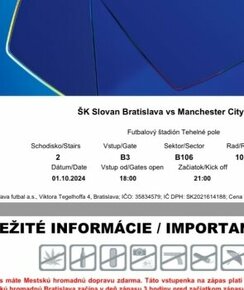 4x lístky - Slovan x Manchester City - B106