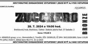 PREDÁM 2 LÍSTKY NA KONCERT ZUCCHERO 28.7. NA HRADE V BA