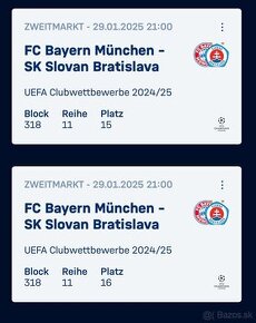 Bayern vs. Slovan / 2 listky