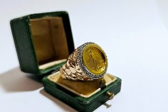 14k prsteň s motívom zlatého nugetu a diamantami 0,16ct