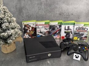 Xbox 360 Slim, HDD, 2 ovládače, 5 hier CoD, Batman, NFS...