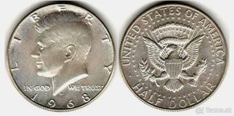 J. F. Kennedy 1968 LIBERTY 1/2 dollar striebro